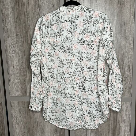 Anthropologie Button Up Shirt Embroidered Floral Lightweight Oversized M/L - Picture 8 of 8